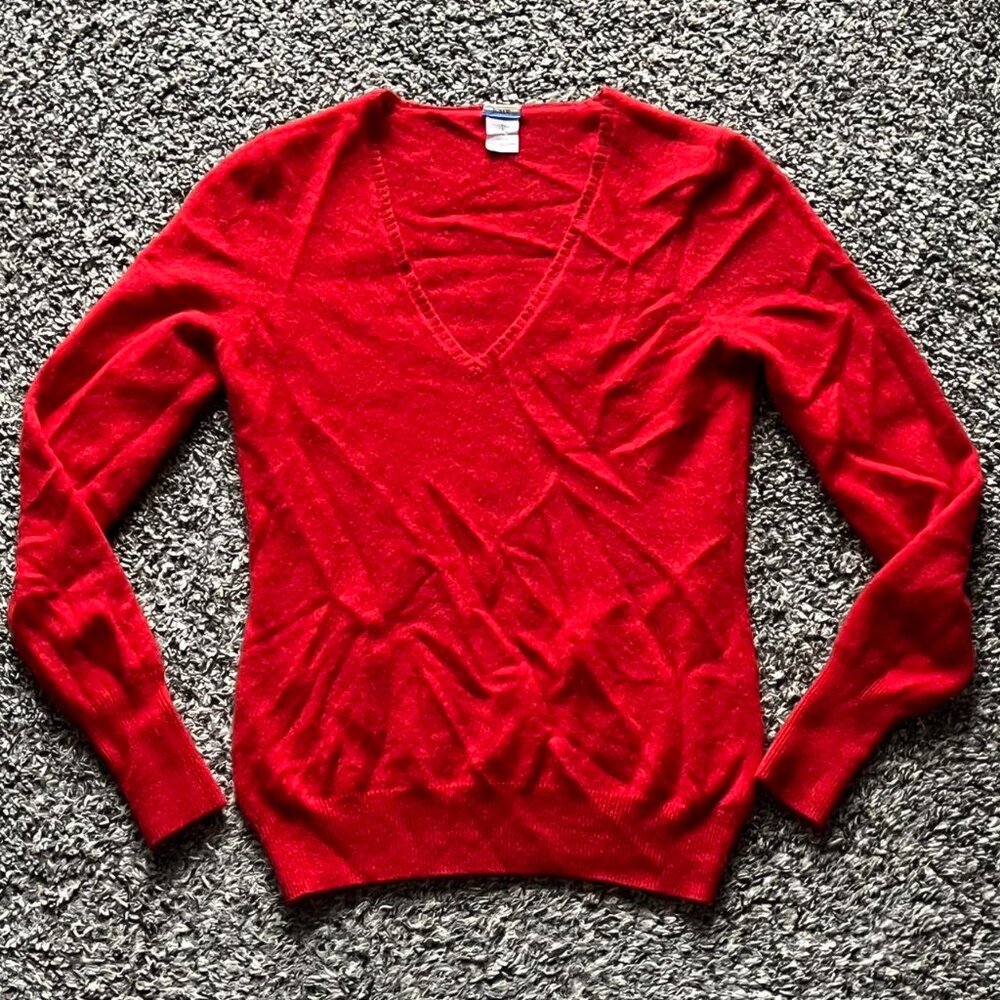 Vintage 100% Cashmere J Crew Women Small Red Long Sleeve V-Neck Feminine Sweater